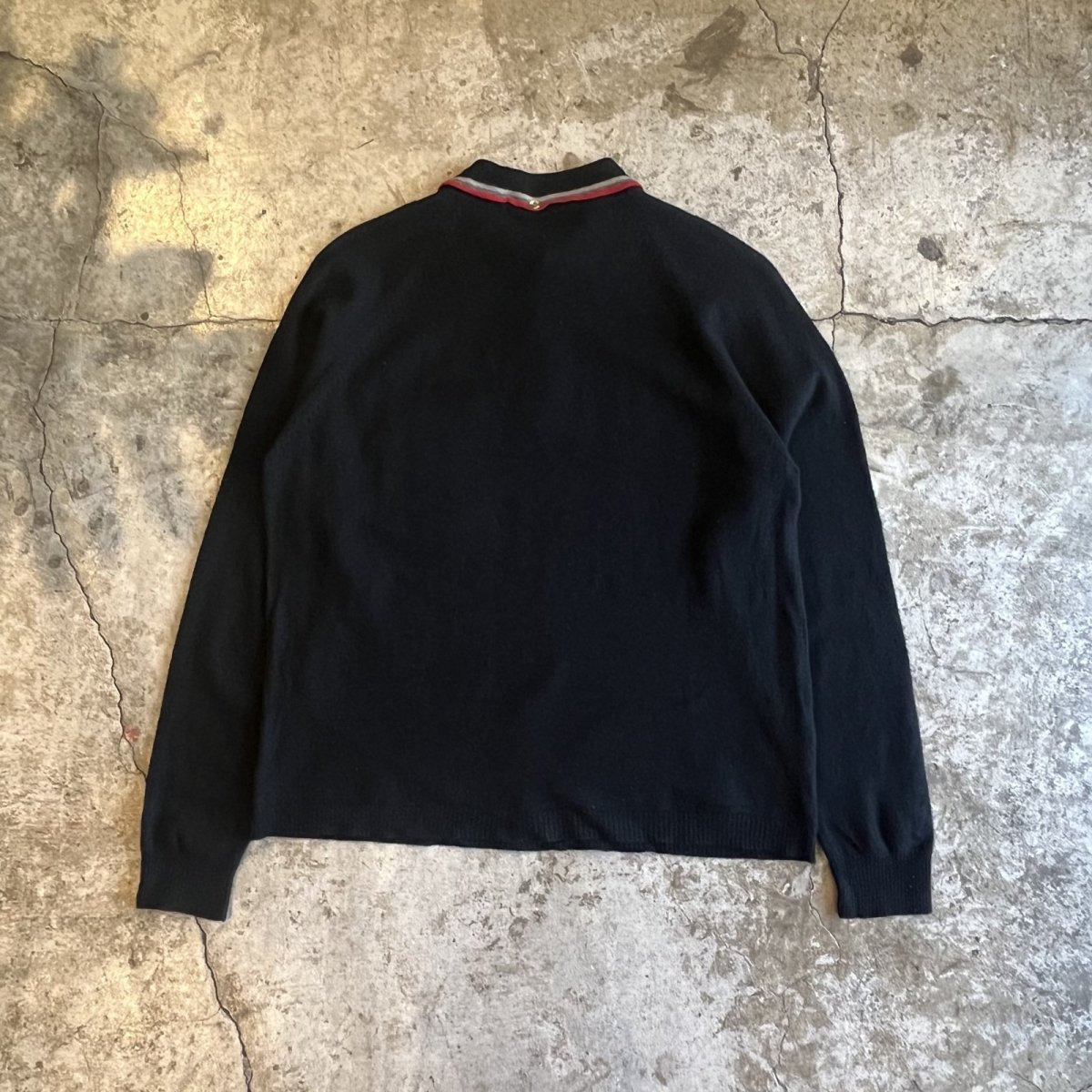 画像2: OLD POINT 3 COLOR LINE DESIGN WOOL L/S POLO KNIT SWEATER / Ladies M / MADE IN ITALY (2)