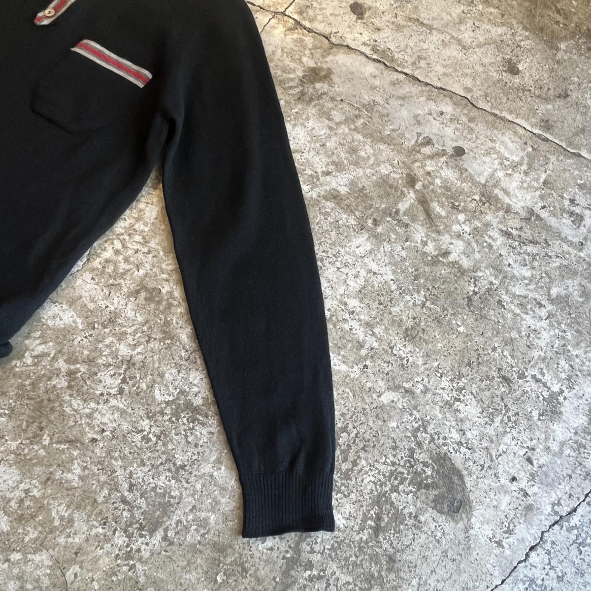 画像7: OLD POINT 3 COLOR LINE DESIGN WOOL L/S POLO KNIT SWEATER / Ladies M / MADE IN ITALY (7)