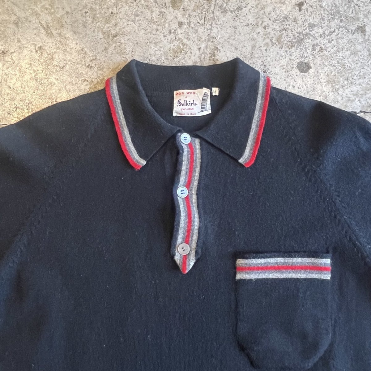 画像8: OLD POINT 3 COLOR LINE DESIGN WOOL L/S POLO KNIT SWEATER / Ladies M / MADE IN ITALY (8)