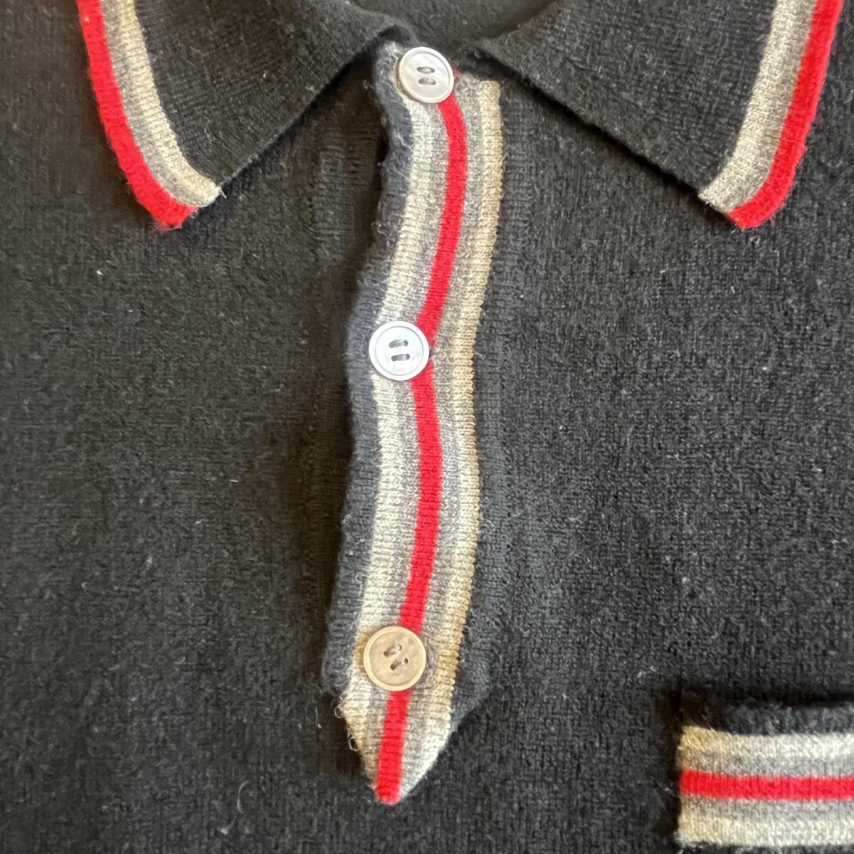 画像10: OLD POINT 3 COLOR LINE DESIGN WOOL L/S POLO KNIT SWEATER / Ladies M / MADE IN ITALY (10)