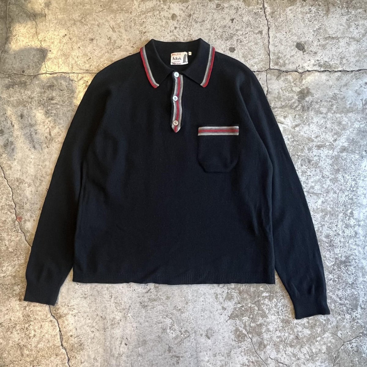 画像1: OLD POINT 3 COLOR LINE DESIGN WOOL L/S POLO KNIT SWEATER / Ladies M / MADE IN ITALY (1)
