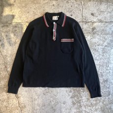 画像1: OLD POINT 3 COLOR LINE DESIGN WOOL L/S POLO KNIT SWEATER / Ladies M / MADE IN ITALY (1)