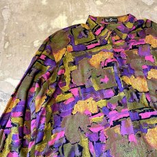 画像3: ALL OVER ARTISTIC PATTERN RAYON L/S SHIRT / Mens XL / MADE IN USA (3)