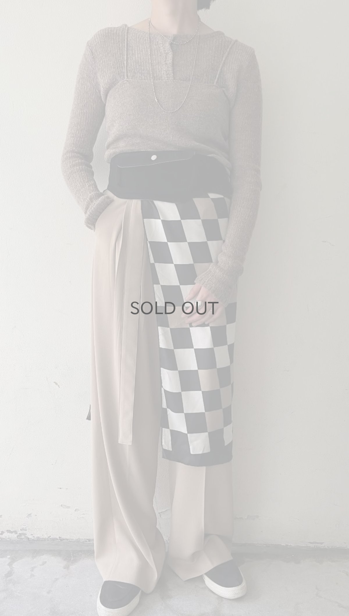 画像14: GREIGE COLOR 2 PIECES LAYERED DESIGN KNIT CARDIGAN / Ladies M (14)