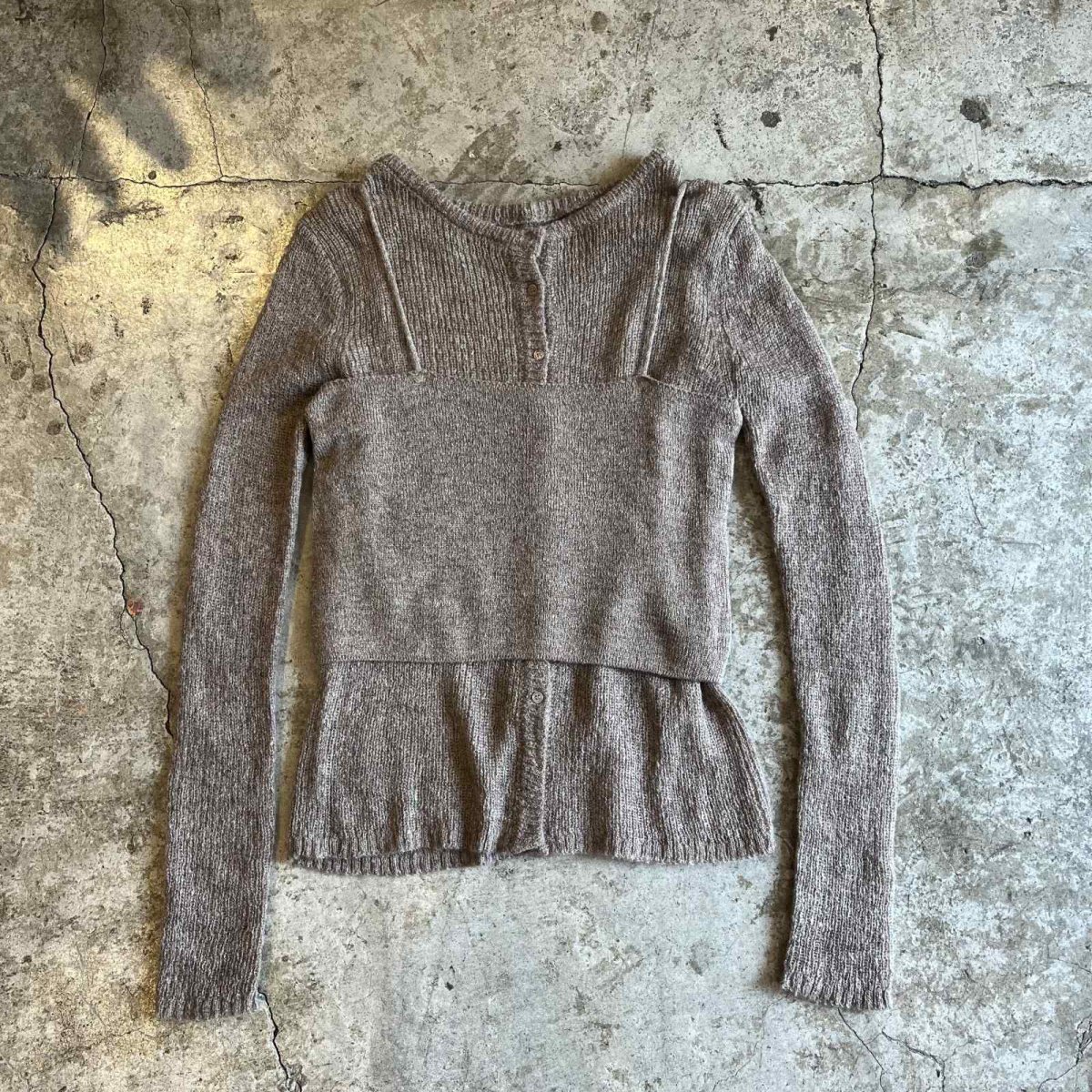 画像1: GREIGE COLOR 2 PIECES LAYERED DESIGN KNIT CARDIGAN / Ladies M (1)
