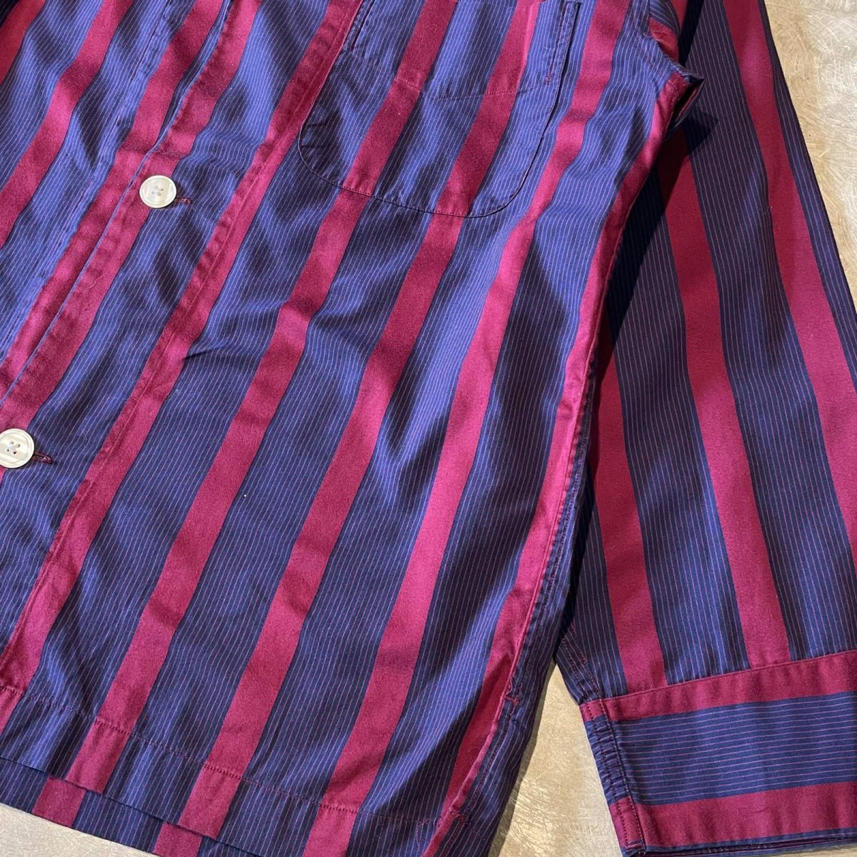 画像6: ALL OVER STRIPE PATTERN OPEN COLLAR PAJAMA L/S SHIRT / Mens S (6)