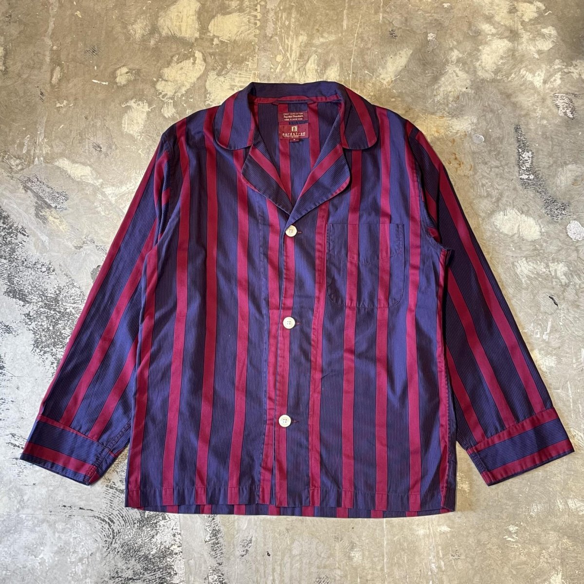 画像1: ALL OVER STRIPE PATTERN OPEN COLLAR PAJAMA L/S SHIRT / Mens S (1)