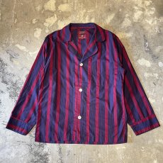 画像1: ALL OVER STRIPE PATTERN OPEN COLLAR PAJAMA L/S SHIRT / Mens S (1)