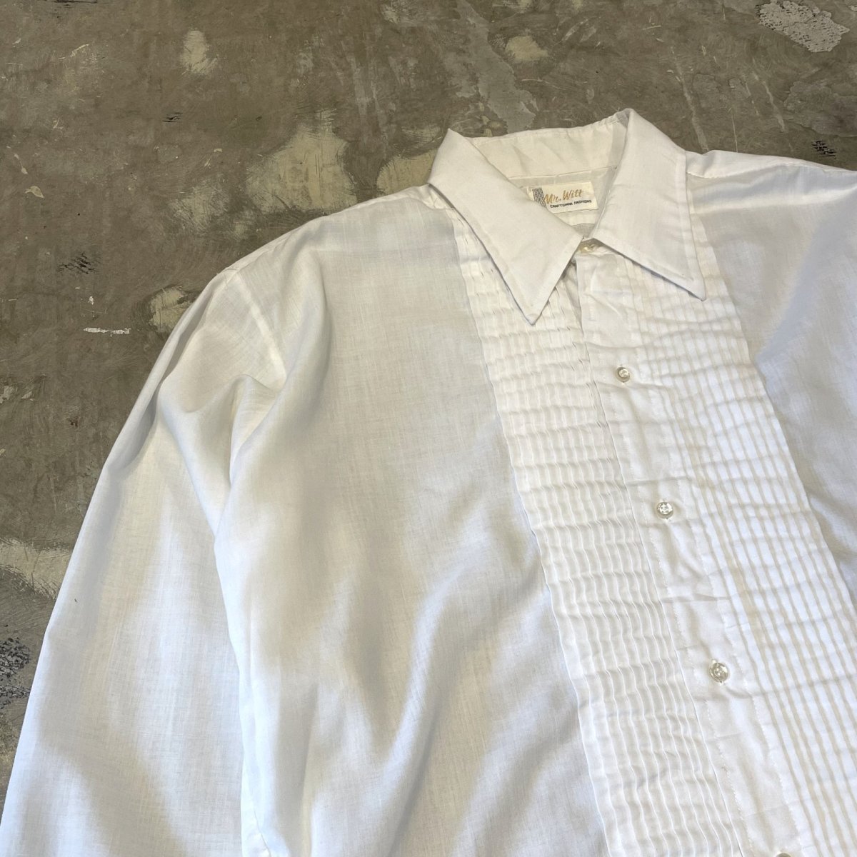 画像3: 70's WHITE COLOR FRONT PLEATED L/S DRESS SHIRT / Mens XL (3)