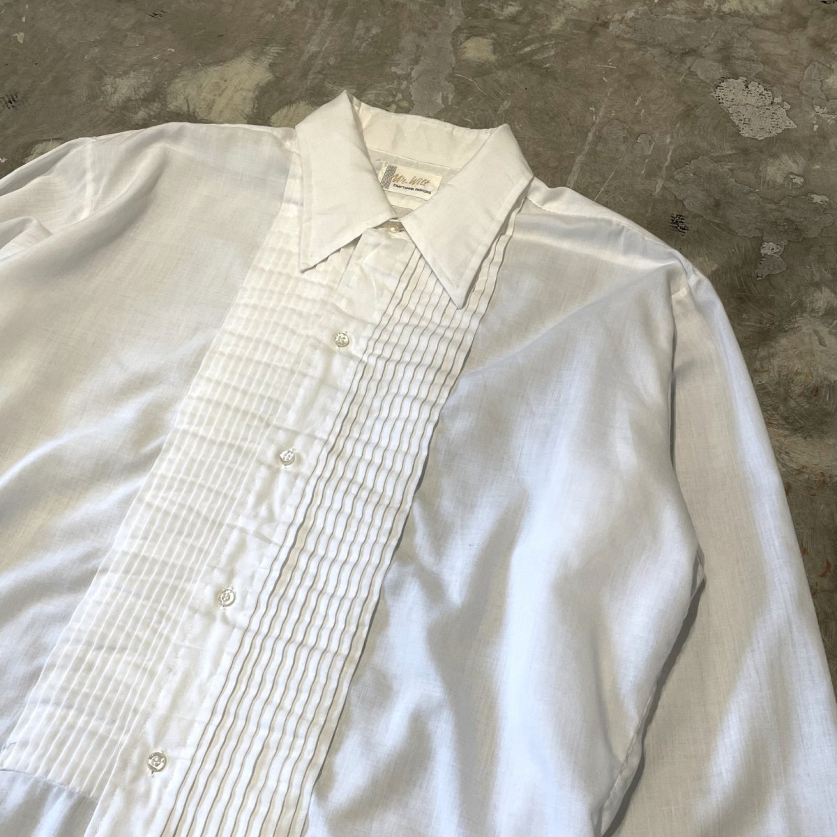 画像4: 70's WHITE COLOR FRONT PLEATED L/S DRESS SHIRT / Mens XL (4)