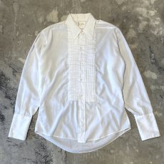 画像1: 70's WHITE COLOR FRONT PLEATED L/S DRESS SHIRT / Mens XL (1)