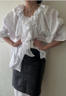画像13: OLD FRONT RIBBON FRILL DESIGN L/S BLOUSE / Ladies L(ONE SIZE) / MADE IN USA (13)