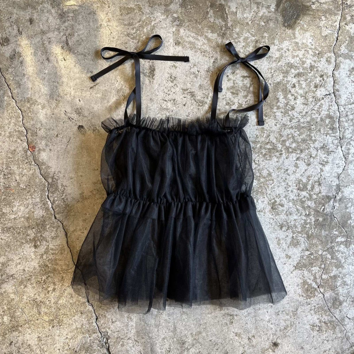 画像1: SHOULDER RIBBON DESIGN GATHER TULLE BUSTIER / Ladies S~M (1)