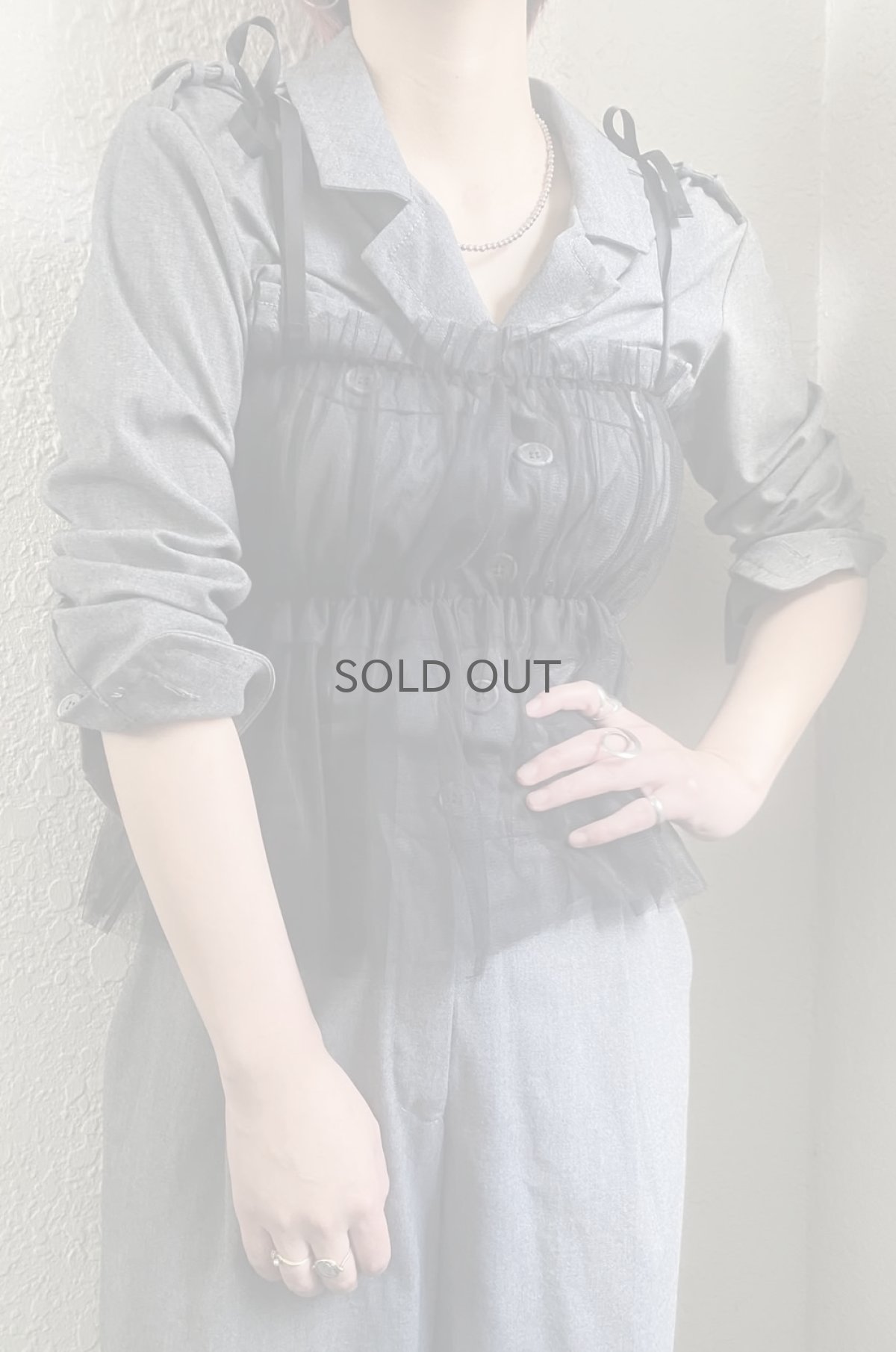 画像10: SHOULDER RIBBON DESIGN GATHER TULLE BUSTIER / Ladies S~M (10)