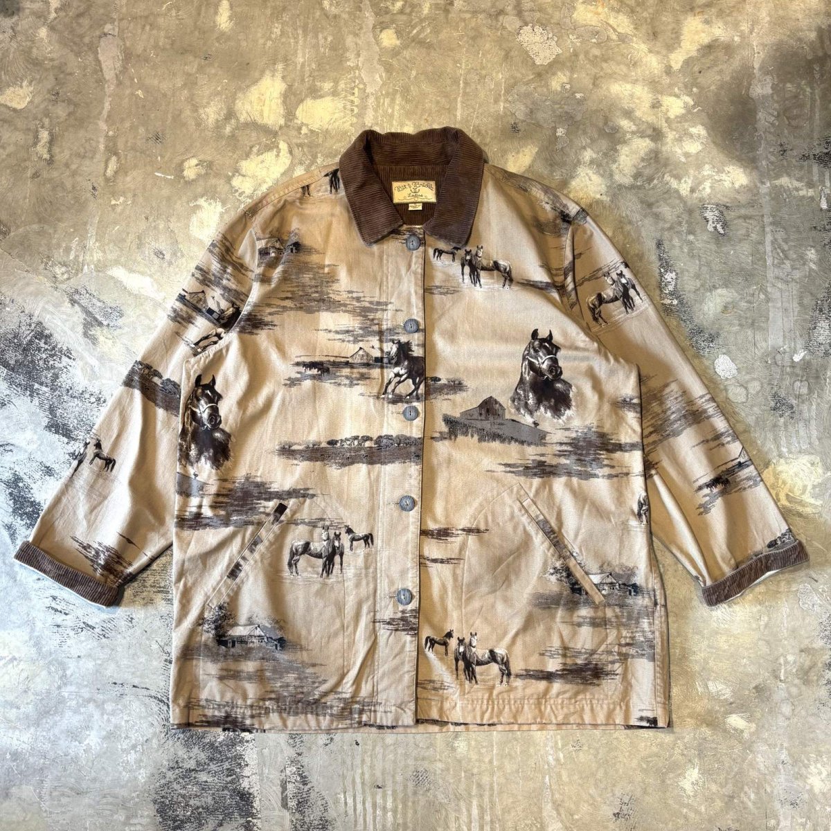 画像1: HORSE GRAPHIC PATTERN CORDUROY SWITCHED JACKET / Mens XL (1)