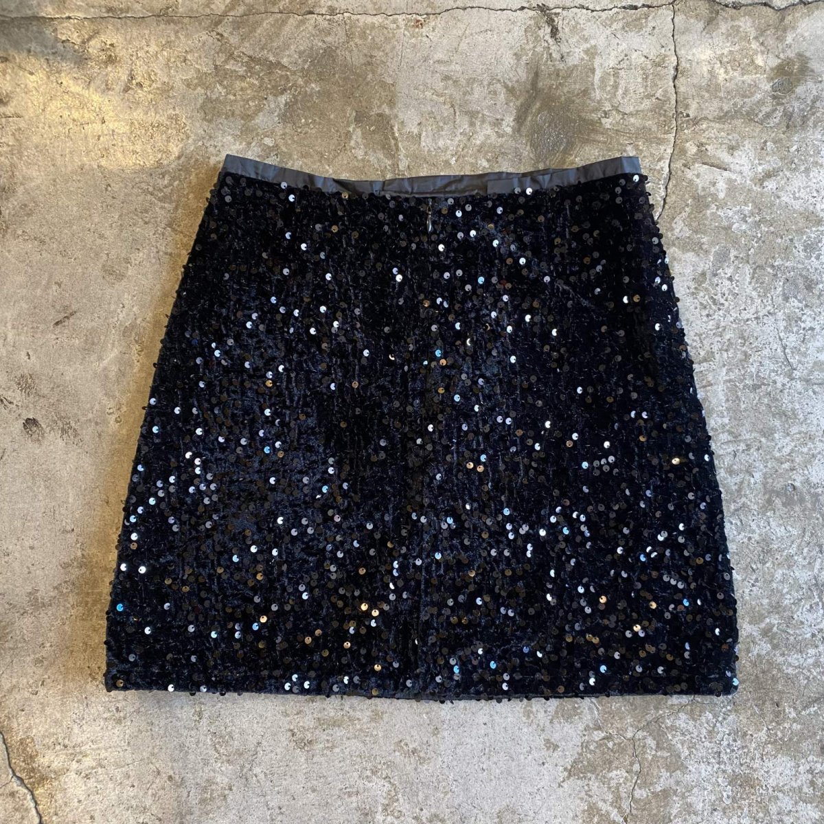 画像1: SEQUINS DESIGN BLACK COLOR VEIVET SKIRT / W27 (1)