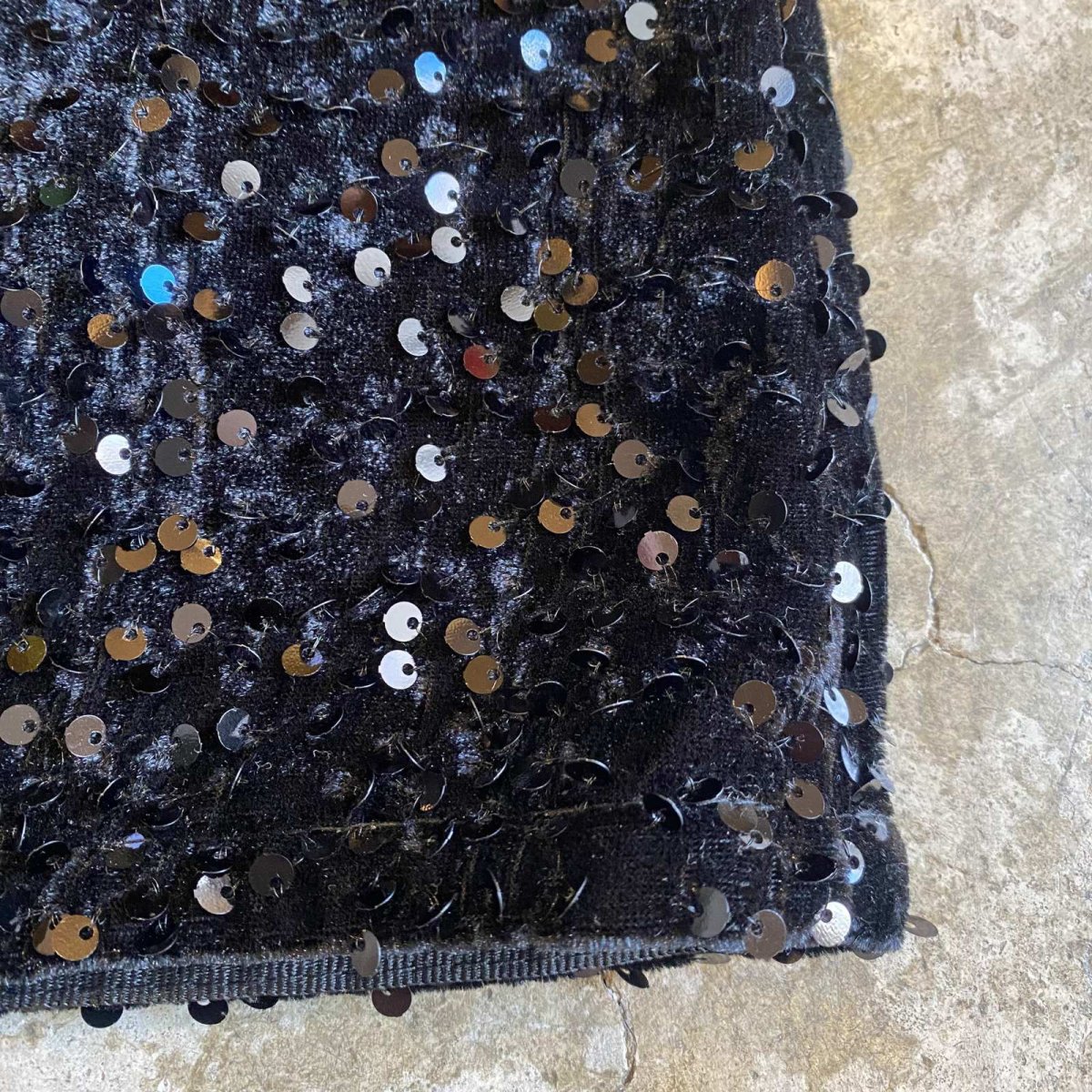 画像5: SEQUINS DESIGN BLACK COLOR VEIVET SKIRT / W27 (5)
