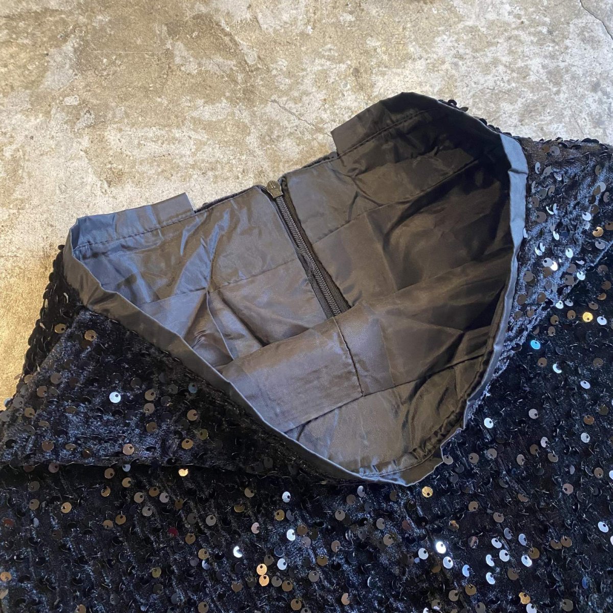 画像9: SEQUINS DESIGN BLACK COLOR VEIVET SKIRT / W27 (9)