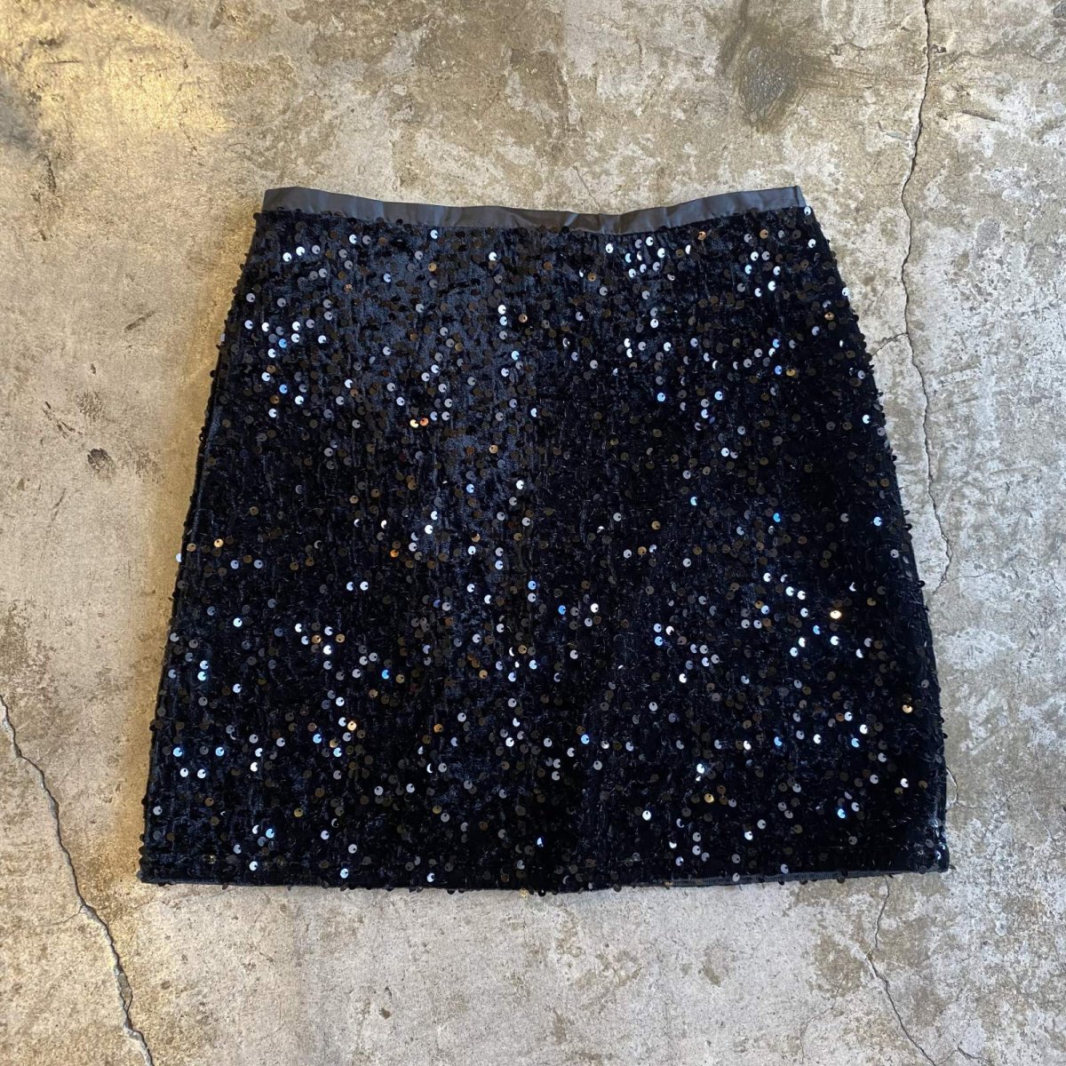 画像2: SEQUINS DESIGN BLACK COLOR VEIVET SKIRT / W27 (2)