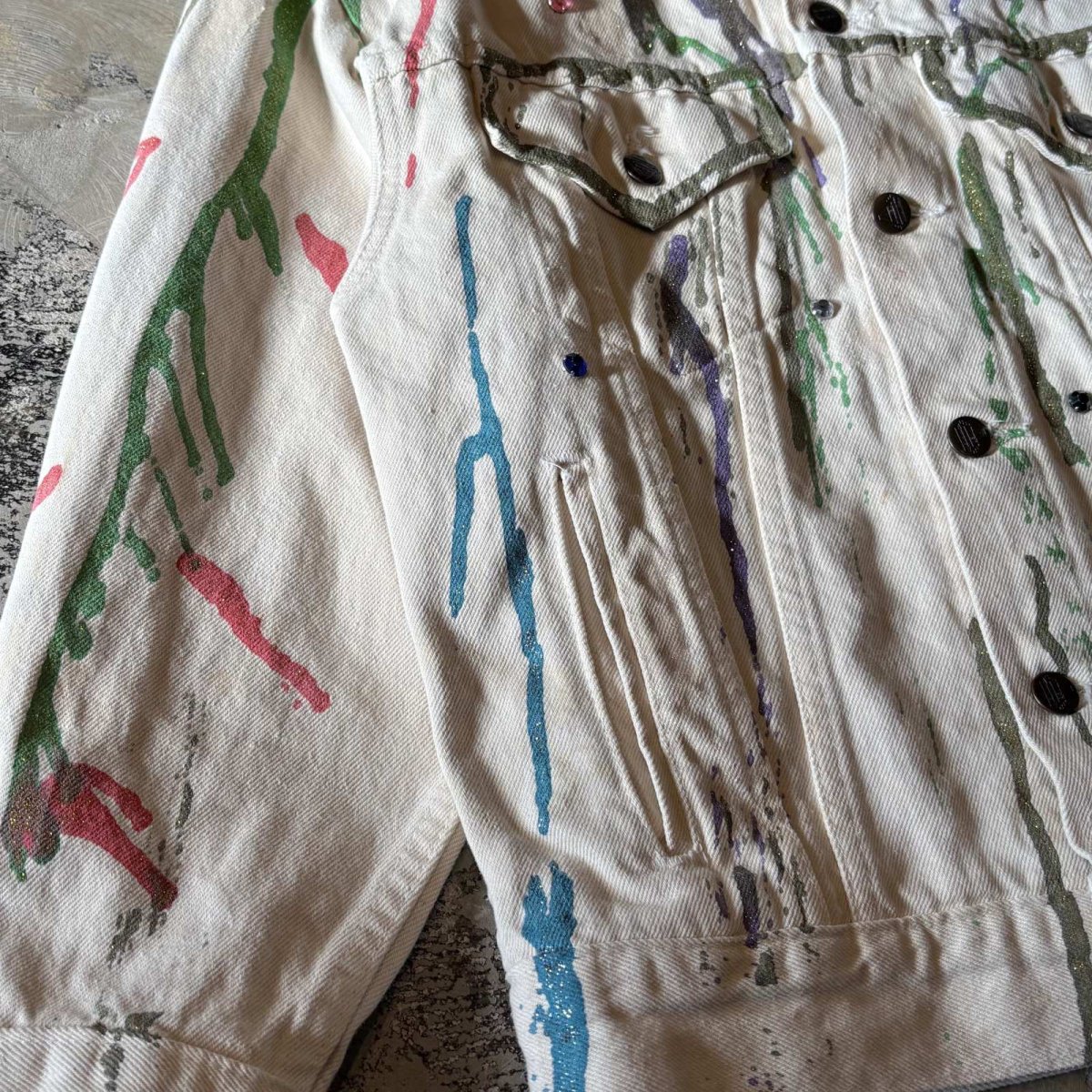 画像5: LAME PAINTED & STONE DECORATIVE COTTON JACKET / Mens M / MADE IN CANADA (5)