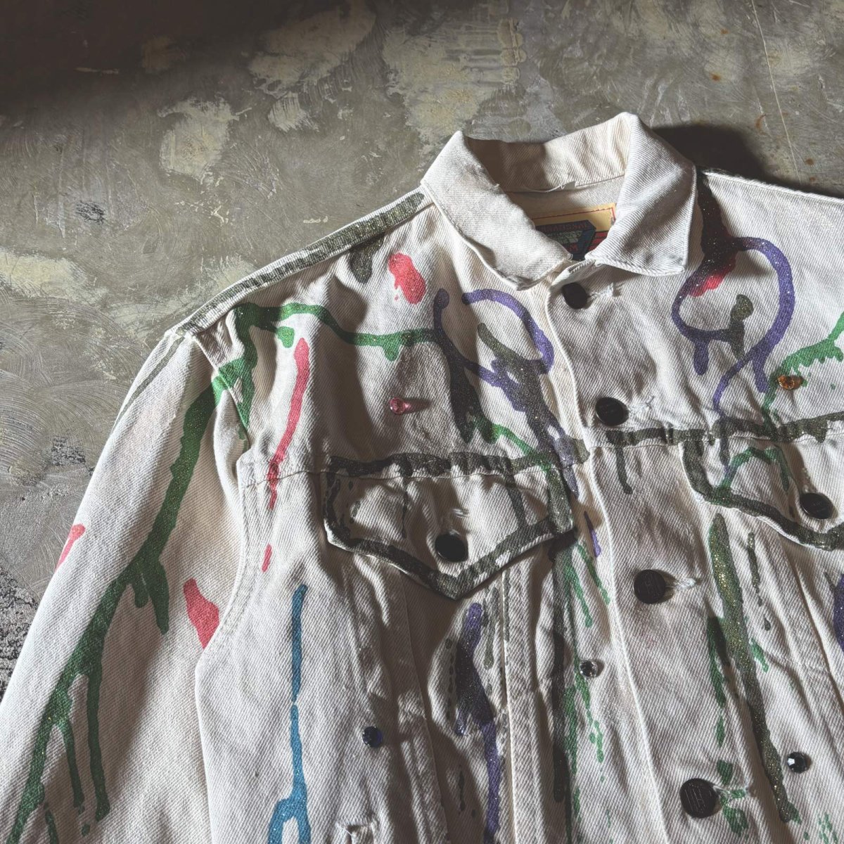 画像3: LAME PAINTED & STONE DECORATIVE COTTON JACKET / Mens M / MADE IN CANADA (3)