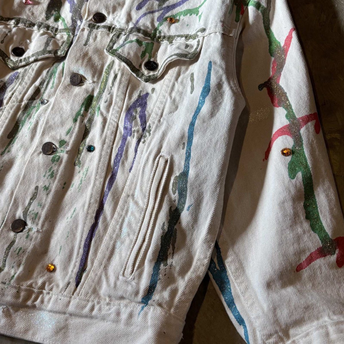 画像6: LAME PAINTED & STONE DECORATIVE COTTON JACKET / Mens M / MADE IN CANADA (6)