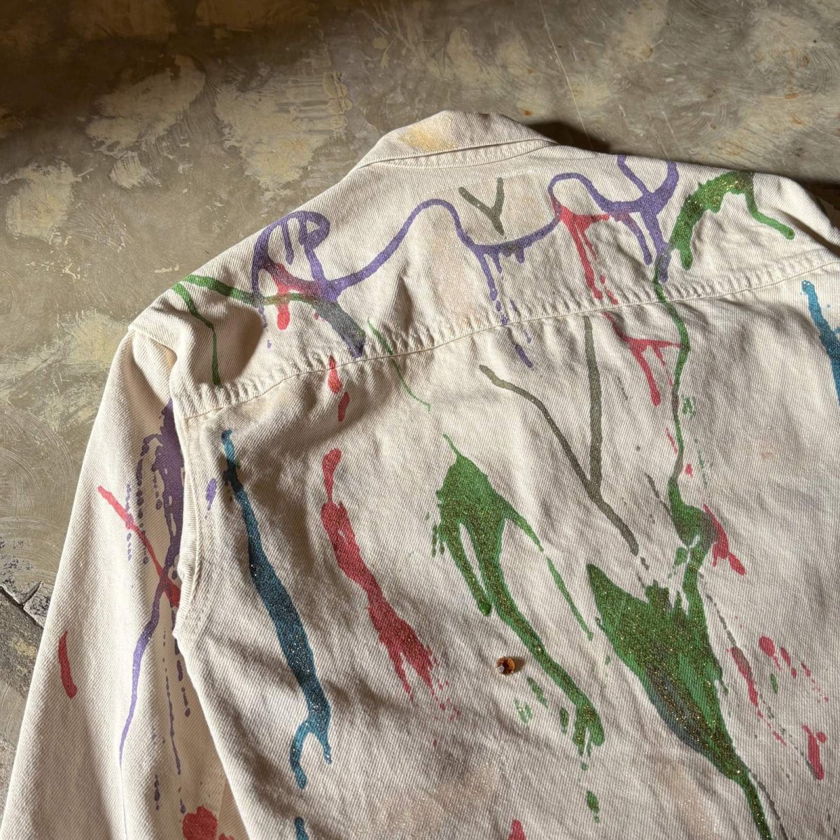 画像9: LAME PAINTED & STONE DECORATIVE COTTON JACKET / Mens M / MADE IN CANADA (9)