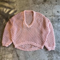 画像1: PINK COLOR MESH DESIGN L/S KNIT TOPS / Ladies L (1)