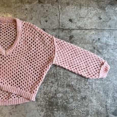 画像8: PINK COLOR MESH DESIGN L/S KNIT TOPS / Ladies L (8)