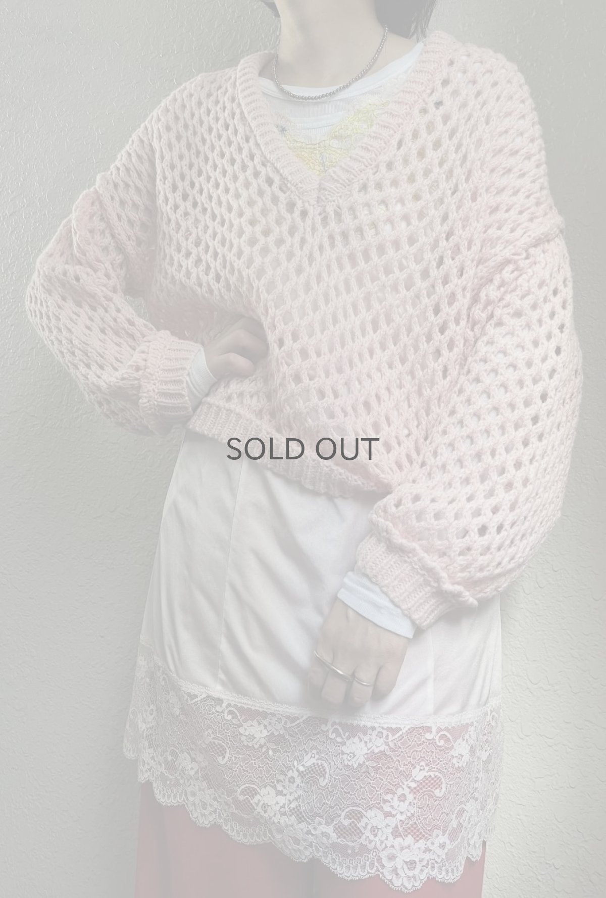 画像11: PINK COLOR MESH DESIGN L/S KNIT TOPS / Ladies L (11)