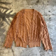 画像1: ALL OVER SHORT FRINGE LINE DESIGN L/S CARDIGAN / Ladies L (1)
