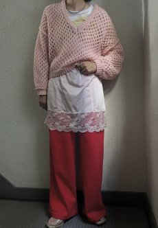 画像12: PINK COLOR MESH DESIGN L/S KNIT TOPS / Ladies L (12)