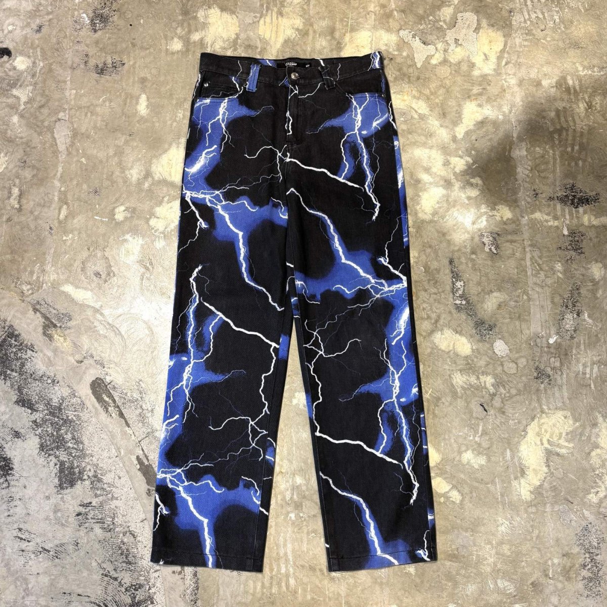 画像1: ALL OVER THUNDER GRAPHIC PATTERN STRAIGHT PANTS / W30 (1)