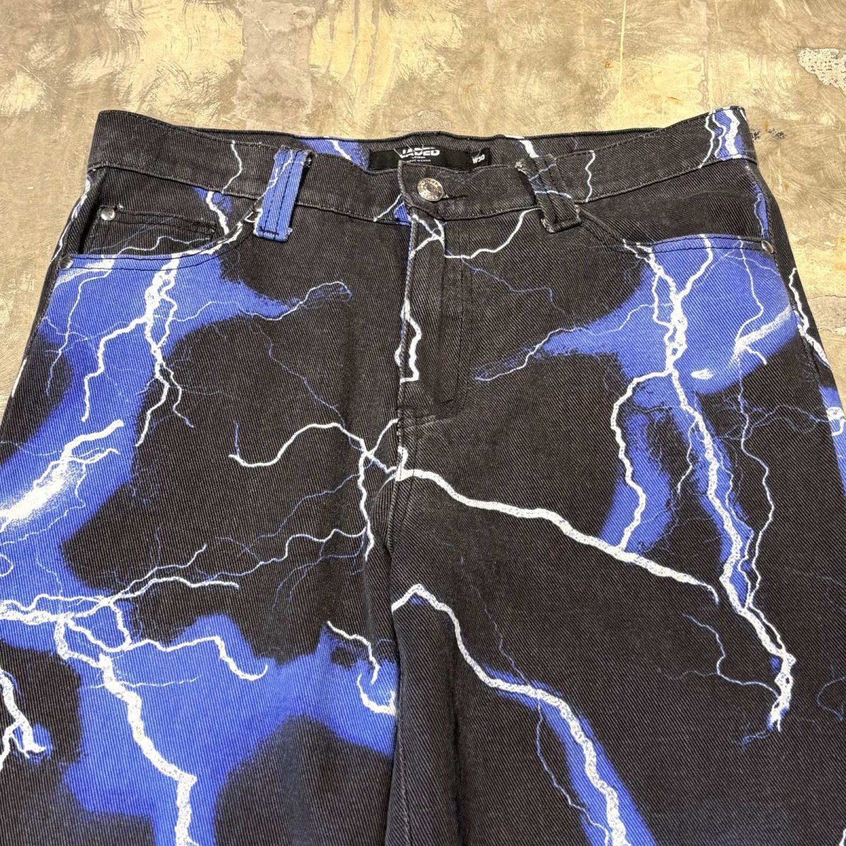画像10: ALL OVER THUNDER GRAPHIC PATTERN STRAIGHT PANTS / W30 (10)