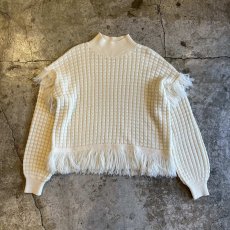 画像1: IVORY COLOR POINT FRINGE DESIGN MOCK NECK KNIT SWEATER / Ladies M  (1)