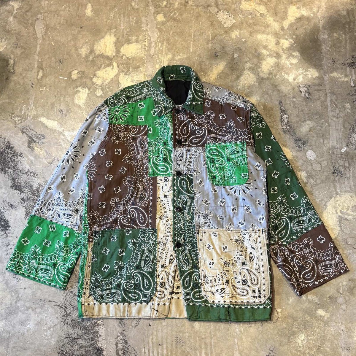 画像1: ALL OVER PAISLEY PATTERN PATCHWORKED SHIRT JACKET / Mens XL (1)
