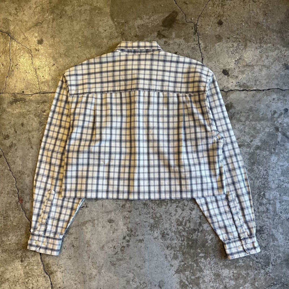 画像2: MADRAS CHECK PATTERN SHORT DESIGN L/S SHIRT / Ladies L(M) (2)