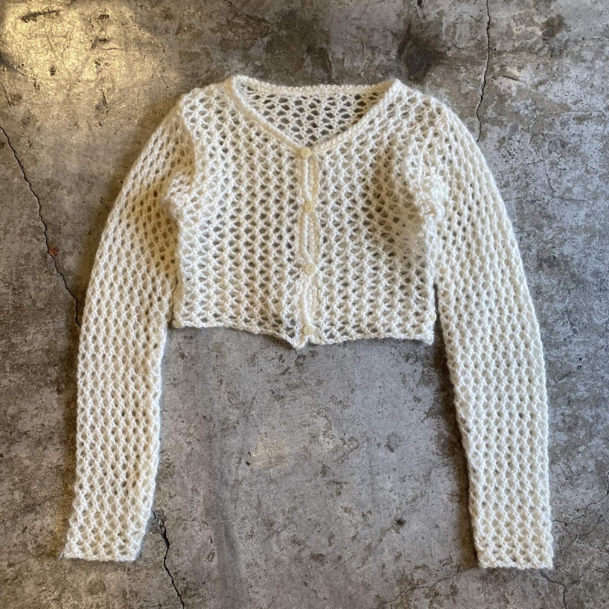 画像1: MESH DESIGN KNIT SHORT CARDIGAN / Ladies M (1)