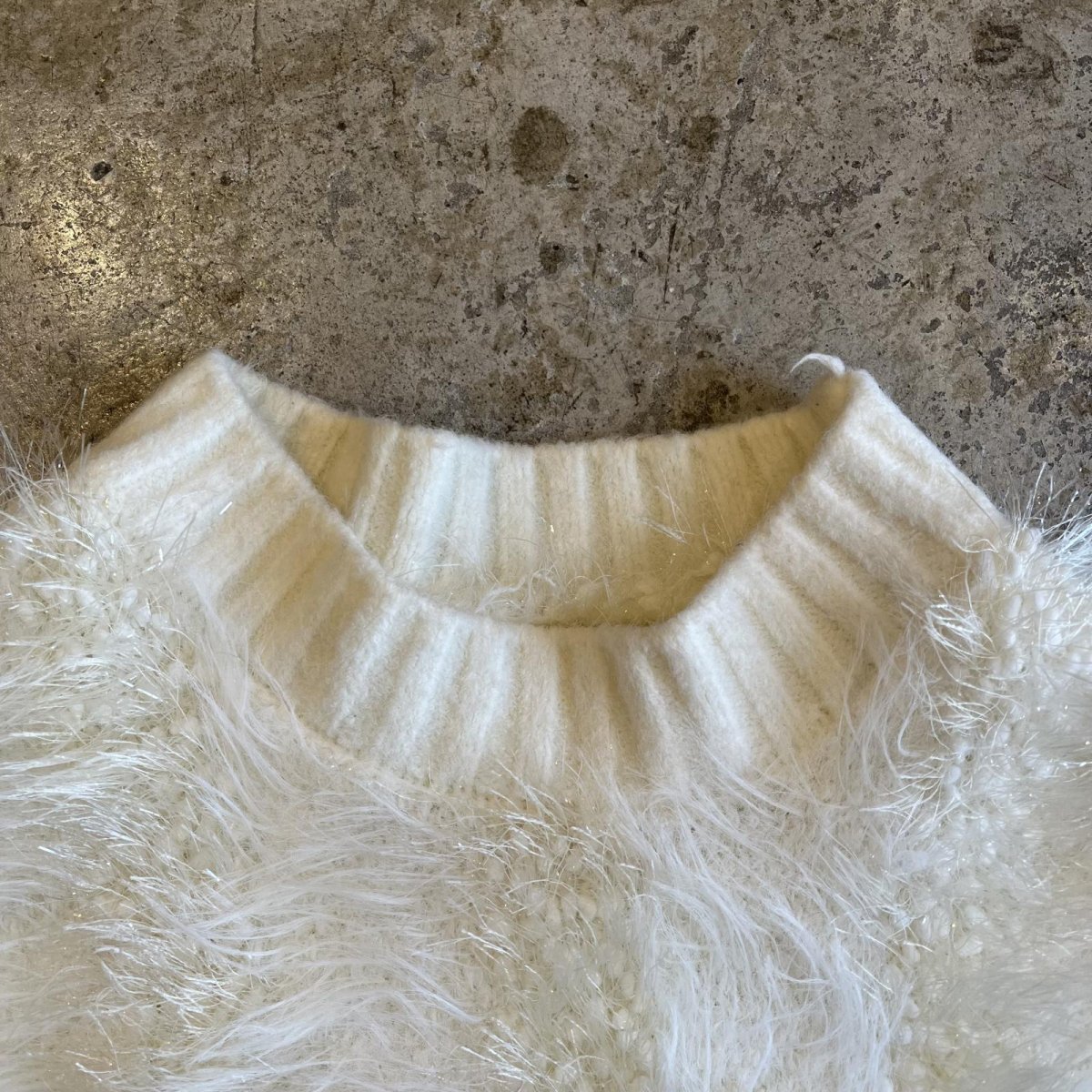 画像9: WHITE COLOR GLITTER MIX LONG SHAGGY DESIGN L/S KNIT TOPS / Ladies M (9)