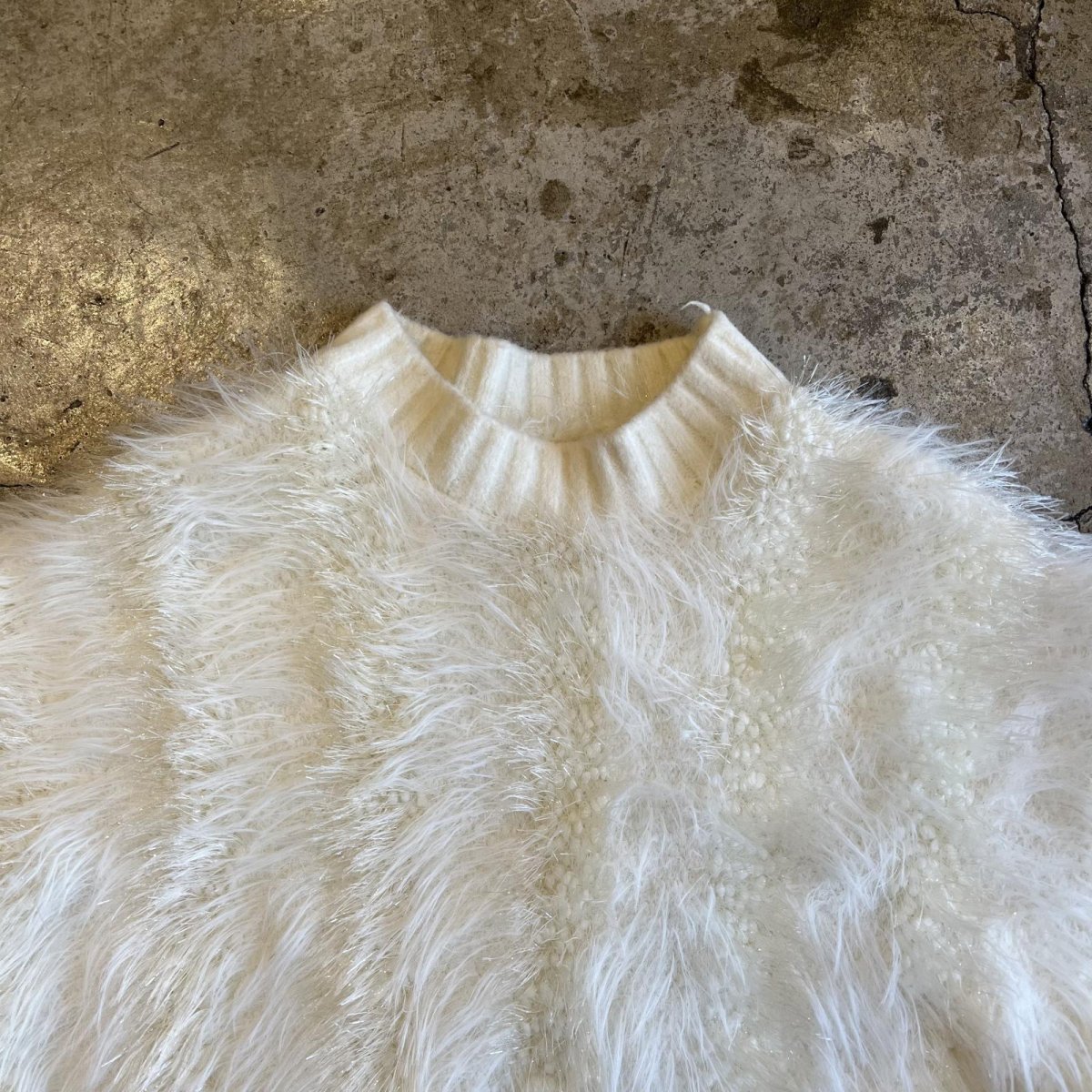 画像8: WHITE COLOR GLITTER MIX LONG SHAGGY DESIGN L/S KNIT TOPS / Ladies M (8)