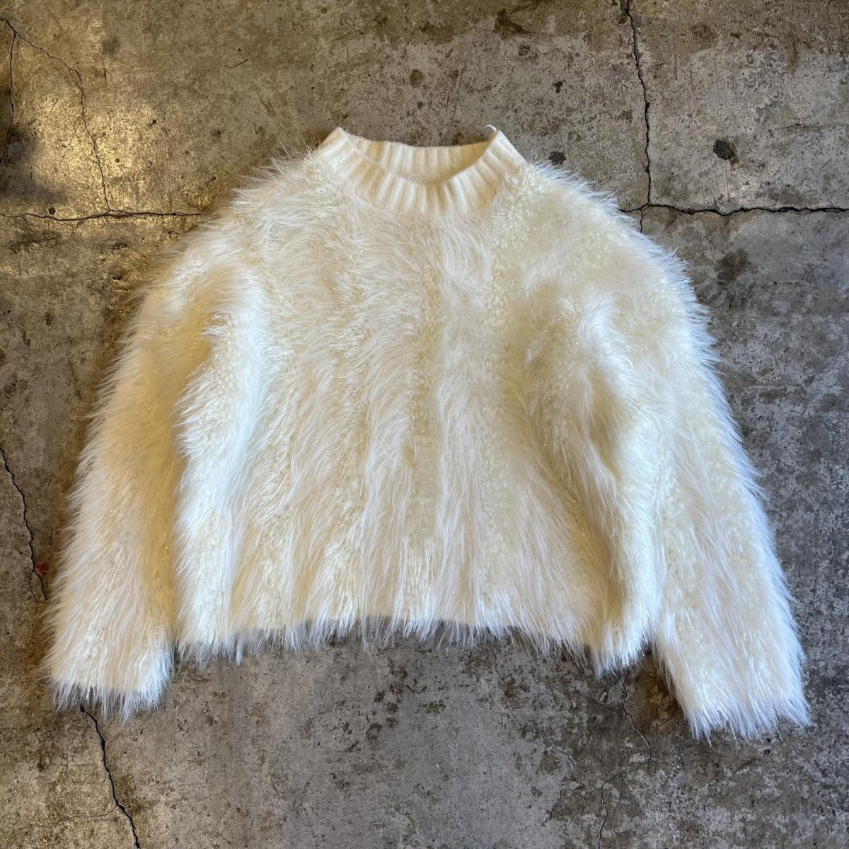 画像1: WHITE COLOR GLITTER MIX LONG SHAGGY DESIGN L/S KNIT TOPS / Ladies M (1)