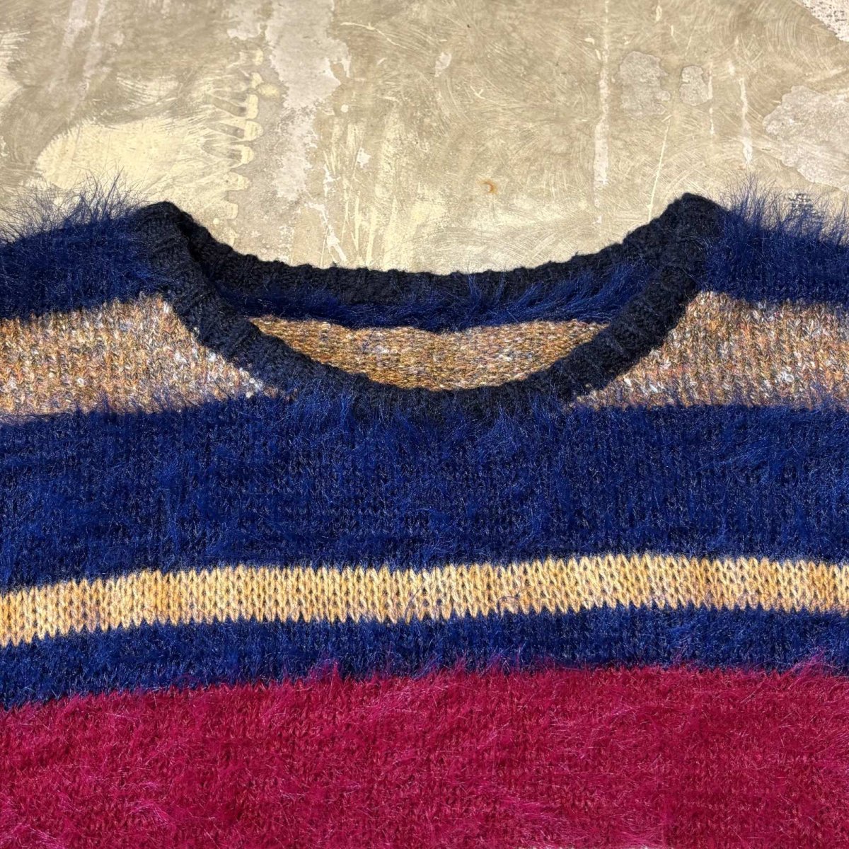 画像10: SHAGGY×WOOL SWITCHED BORDER PATTERN KNIT SWEATER / Mens XL (10)