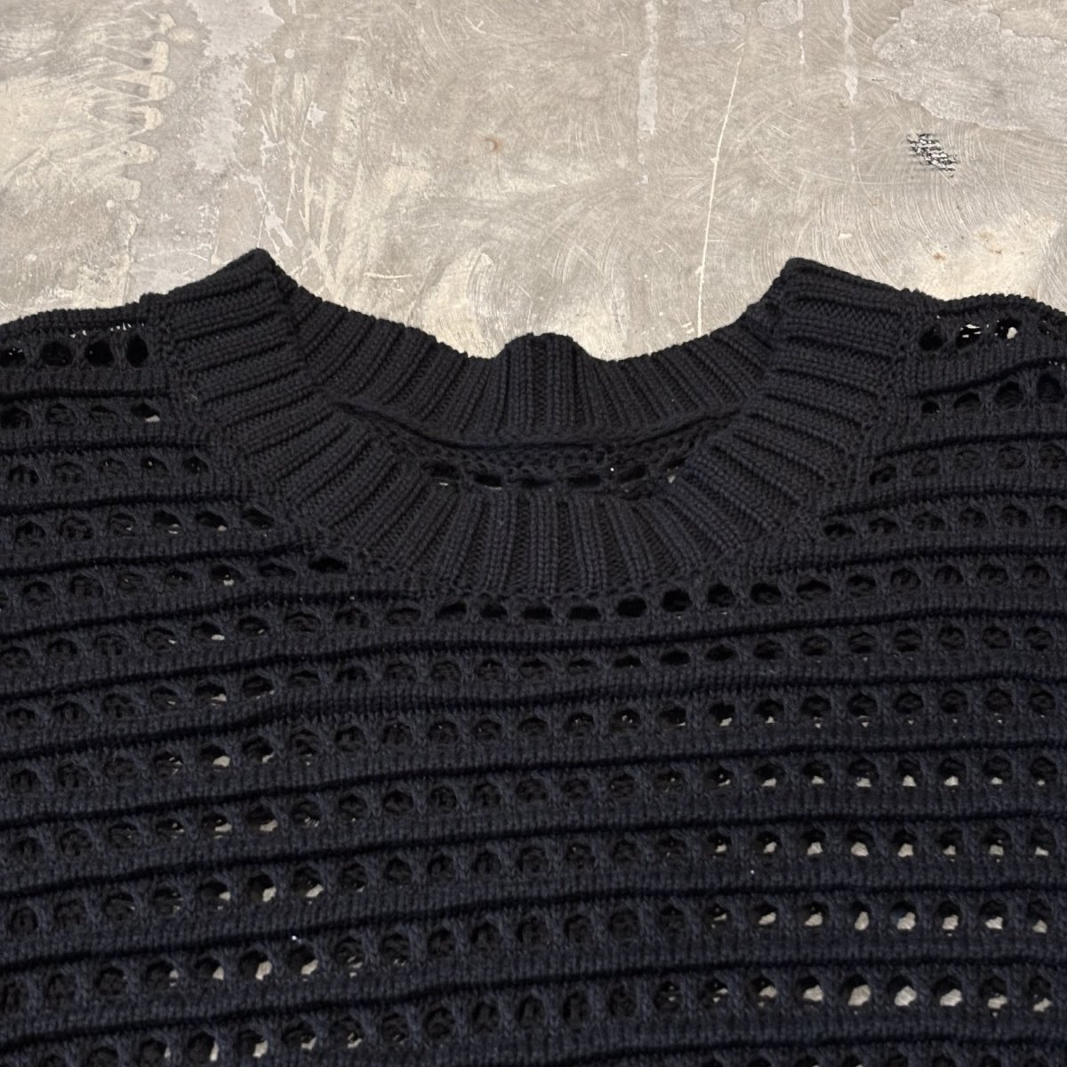 画像10: BLACK COLOR ALL OVER 3D MESH KNIT SWEATER / Mens XL (10)