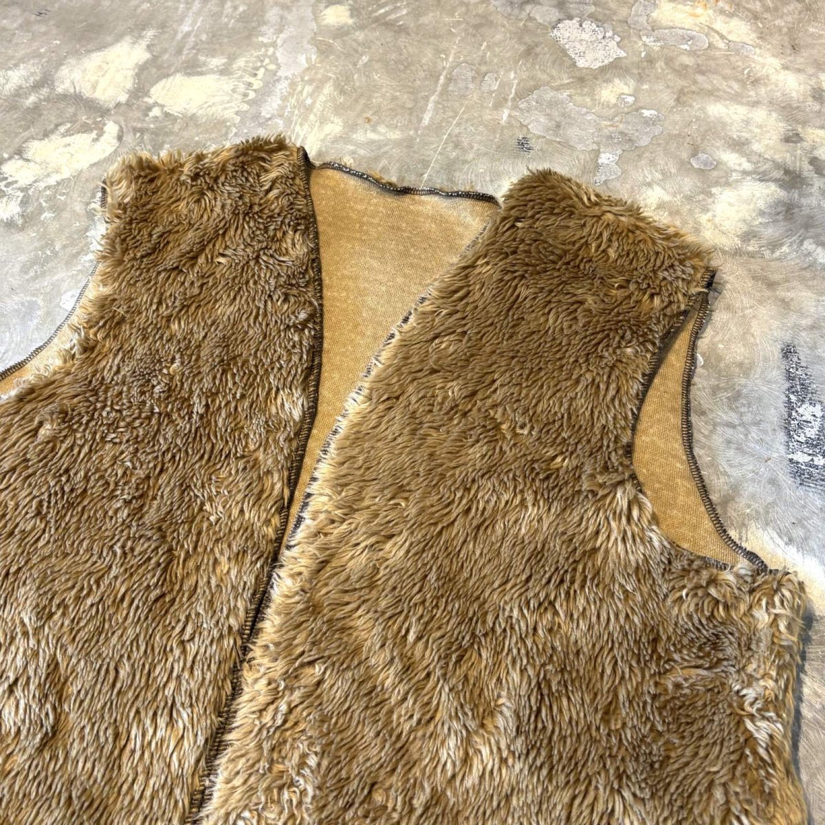 画像4: FRONT OPEN BROWN COLOR BOA VEST / Mens L (4)
