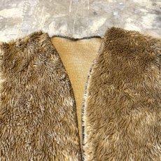 画像10: FRONT OPEN BROWN COLOR BOA VEST / Mens L (10)