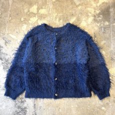 画像1: COLOR SWITCHED NO COLLAR SHAGGY KNIT CARDIGAN / Mens L (1)