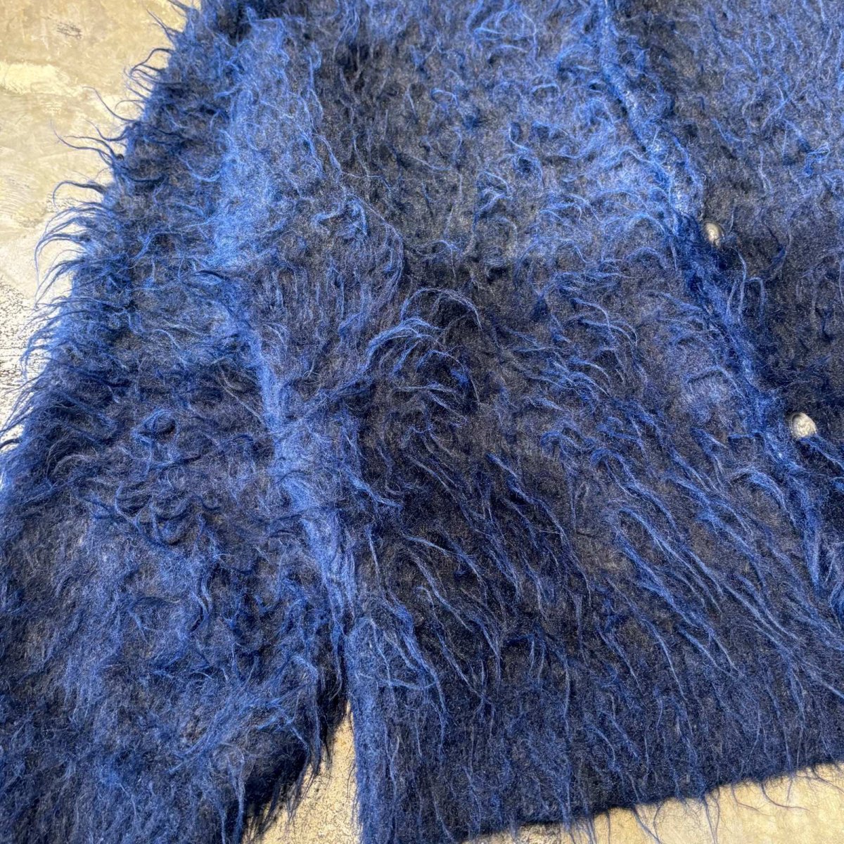 画像5: COLOR SWITCHED NO COLLAR SHAGGY KNIT CARDIGAN / Mens L (5)