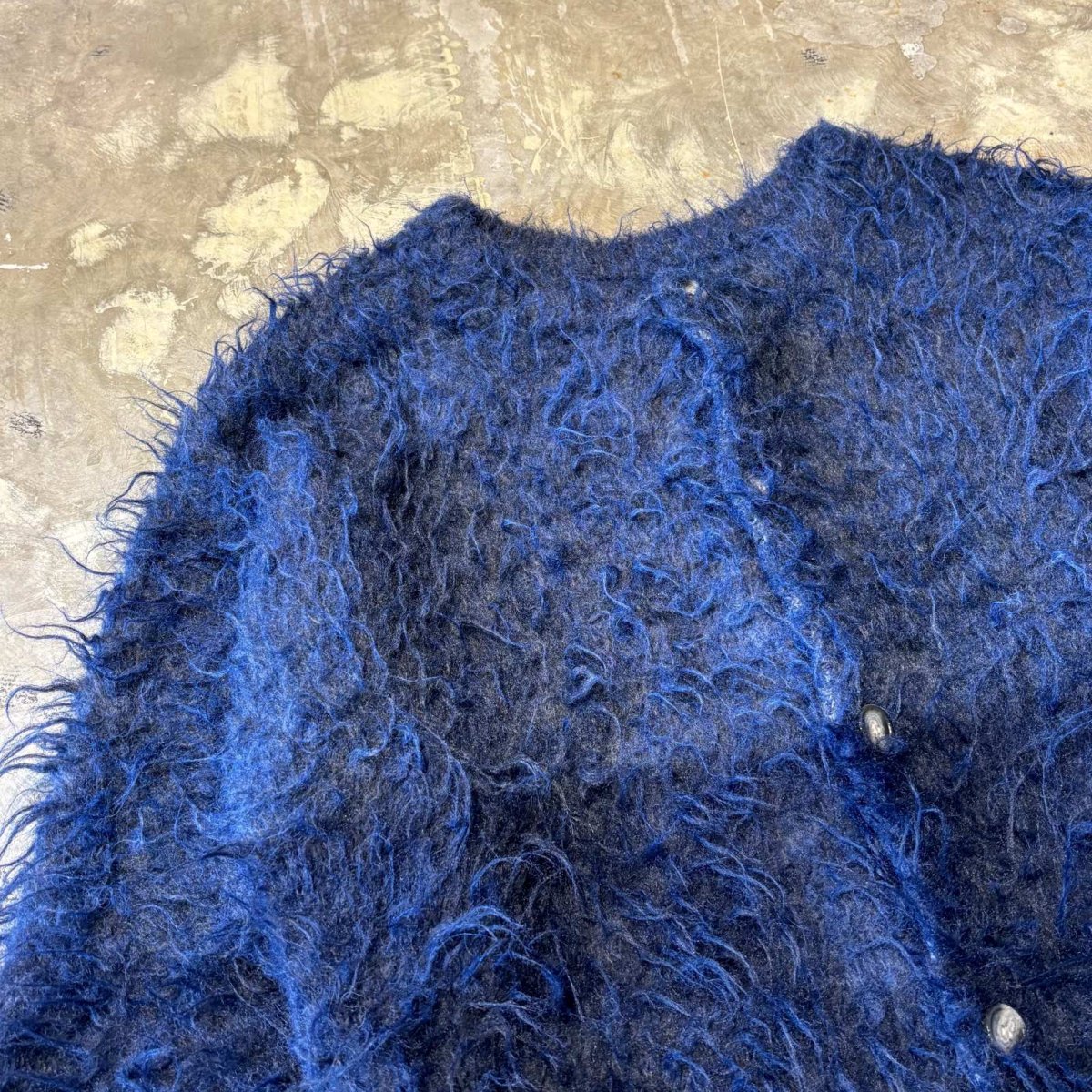 画像3: COLOR SWITCHED NO COLLAR SHAGGY KNIT CARDIGAN / Mens L (3)