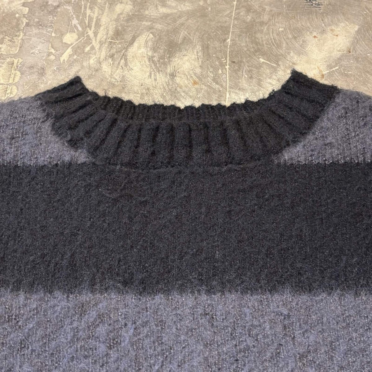 画像10: BICOLOR BORDER PATTERN WOOL KNIT SWEATER / Mens XL (10)