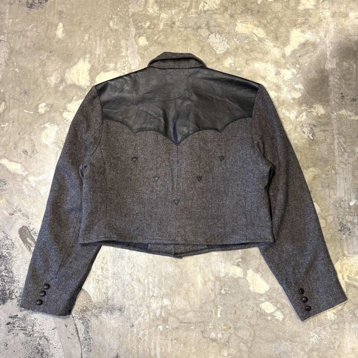 画像2: OLD LEATHER YOKE SHORT TAILORED JACKET / Mens L / MADE IN USA (2)